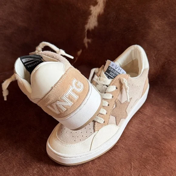 Vintage Havana Women's Tan and Cream Sneakers - Picture 4 of 8